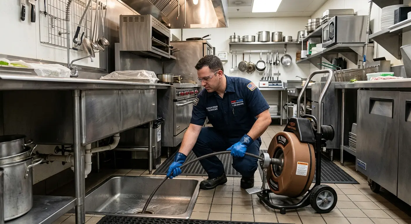 Commercial drain cleaning service in a restaurant kitchen in Hellertown
